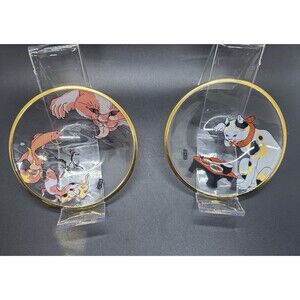 2 Aderia Edo Neko Ozen Tray Cat Tray Dish Plate Glass Ware Made In Japan.